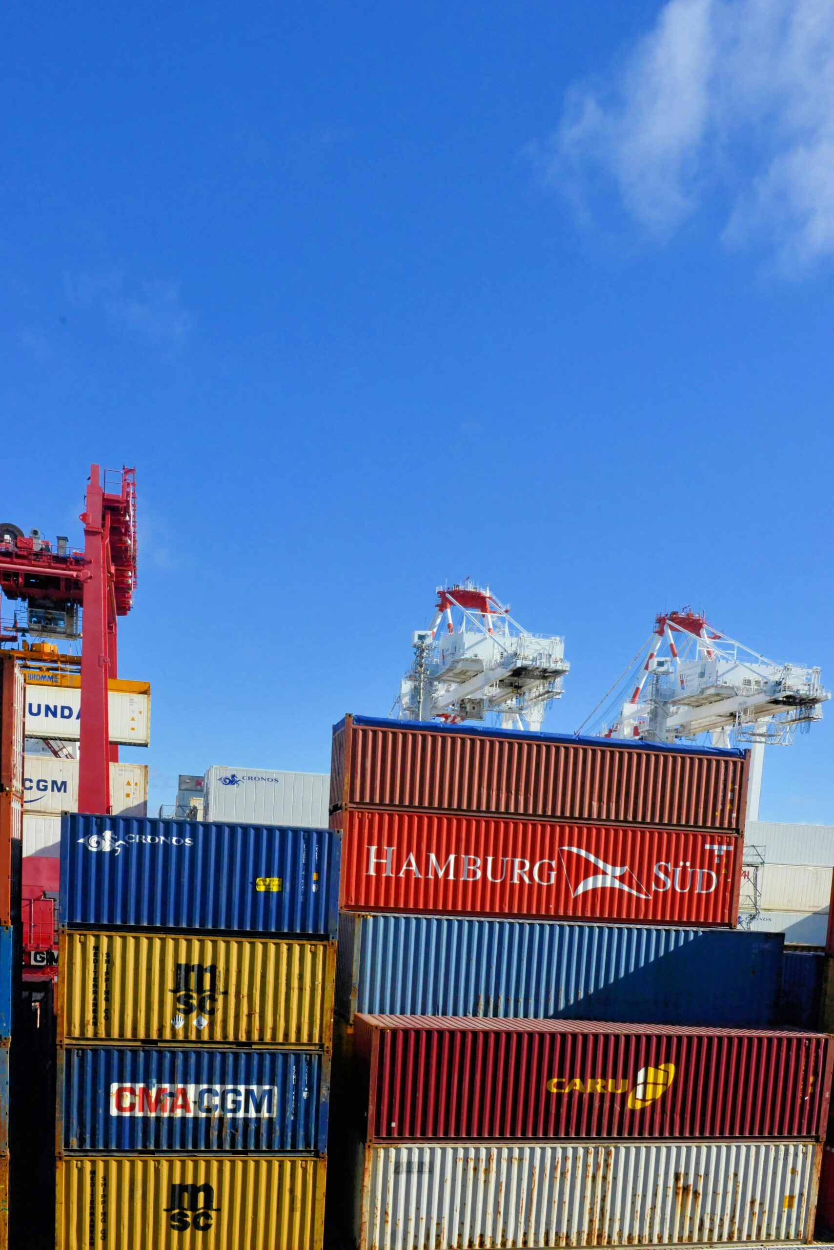 Organized freight containers awaiting transport.