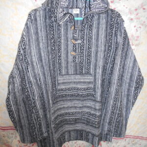 Unisex Boho Patchwork Hoodie – Grey Striped Tribal Print Pullover S-33