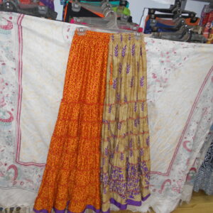 New orange Long Flower Skirt Multiple Stripes Multiple Layered Design
